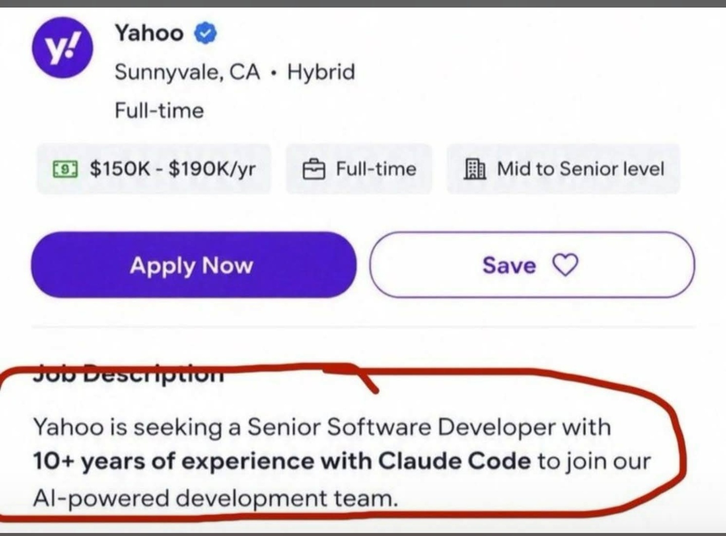 Yahoo being silly cunts and wanting 10 years Claude experience